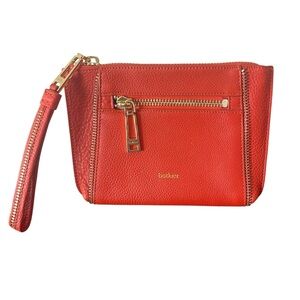 Botkier Soho Pebbled Leather wristlet clutch red